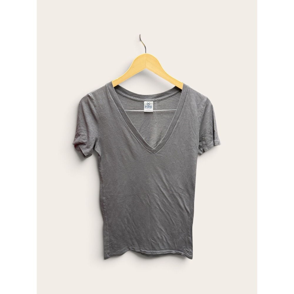 Victoria's Secret PINK V-Neck T-Shirt Gray Short Sleeve Small 2011 Vintage